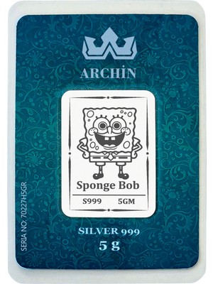 Archin 999 Ayar Gümüş ile Tasarlanmış Sünger Bob Temalı Hediyeye Özel 5 Gram Gümüş Külçesi-767