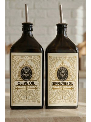 Frolde Home 2'li Amber 500 ml Cam Yassı Ayçiçek Yağı Zeytinyağı Şişesi Yağdanlık