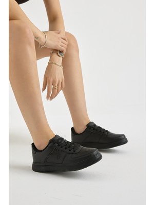 Tonny Black Kadın Siyah Kalın Faylon Taban Düz Desenli Bağcıklı Spor Ayakkabı