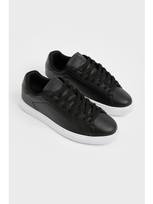Tonny Black Erkek Siyah Beyaz Poli Taban Bağcıklı Günlük Spor Ayakkabı