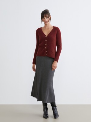 Soulife Beli Lastikli Kloş Triko Etek