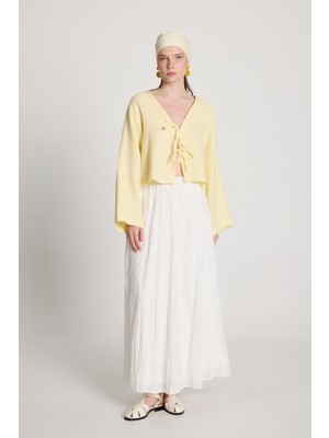 Minaaise Kadın Beyaz Vual Kumaş Kırışık Uzun Astarlı Etek 29062