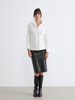 Soulife Beli Fermuarlı Deri Görünümlü Kalem Etek