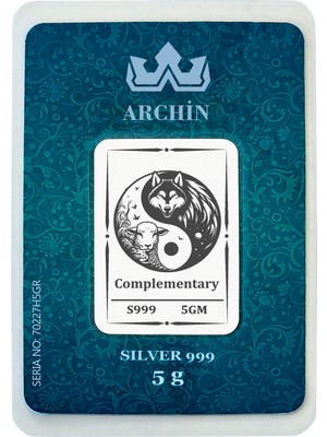 Archin 999 Ayar Gümüş ile Tasarlanmış Yin Yang ve Kurt Temalı Hediyeye Özel 5 Gram Gümüş Külçesi-779