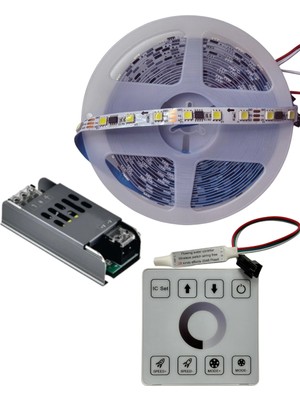Powerr Led Aydınlatma 10 Metre 12 Volt 60 Pixel Ledli 8 mm 6500K Beyaz Iç Mekan LED Dokunmatik Duvar Kontrol Ünitesi 10A Trafo Set