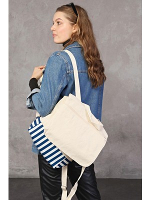 Çınar Bez Çanta Dokuma Kumaş Parçalı Sırt Çantası Mavi