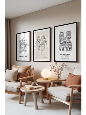 Zestia Siyah Çerçeveli 3’lü Tablo Seti, Avrupa Şehirleri ve Simgeleri – Kültür Serisi, Salon Set No: 30027