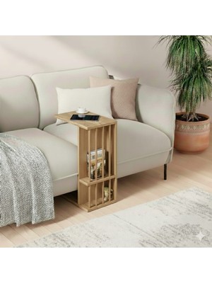 Ayz Pint Tekerlekli C Yan Sehpa, Koltuk Yan Sehpa, Zigon Sehpa, Kahve Servis Sehpası Atlantik Çam - Sütlü Kahve