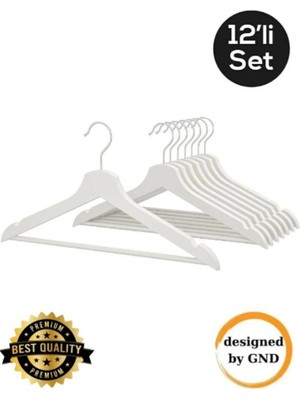 Hausgarten 12 Adet Ahşap Beyaz Elbise Askısı Tam Vernikli