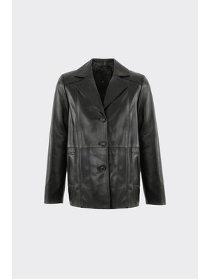 Elle Siyah Deri Kadın Ceket