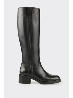Elle Siyah Deri Kadın Çizme