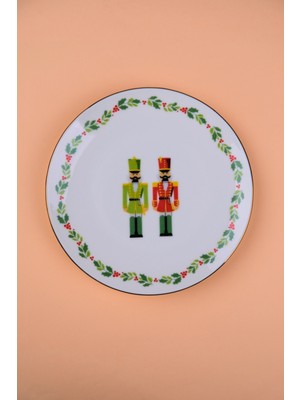 Tabak Evi Porselen Altın Yaldızlı Kurşun Asker Pasta Tabağı 20,50CM Tekli