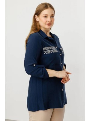 Ekol Kadın Büyük Beden Torba Cepli Cebi Işlemeli Bluz 3964 B.b