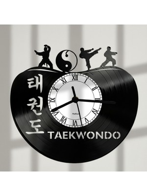 Craftverse Taekwondo Temalı El Yapımı Vinil Plak Duvar Saat