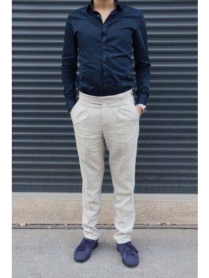 Daniel Voi Bej Italyan Kesim Yan Düğmeli Pileli Şık Kumaş Pantolon