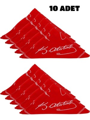 Herşey Nota 10 Adet Atatürk Imzalı Çok Amaçlı Bandana Fular Kırmızı Renk 50X50 (Okul, Etkinlik, Tören, Gösteri)