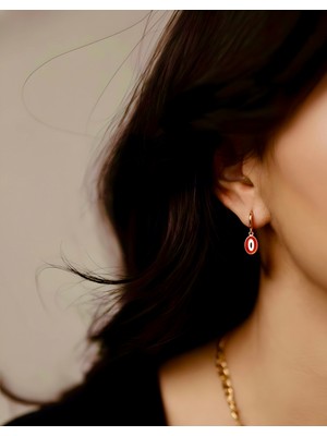 miraç gümüş takı atölyem 925 Ayar Gümüş Oval Tasarım Nazar Boncuklu Klips Küpe