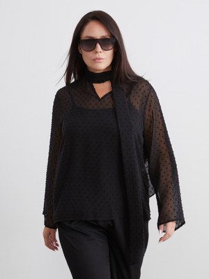 Soulife Şal Yaka Puantiyeli Şifon Bluz ve Atlet