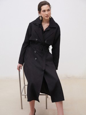 Soulife Ceket Yaka Süet Görünümlü Kadın Trençkot