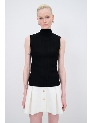 Balıkçı Yaka Kolsuz Triko Kazak Siyah 13942855001