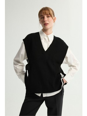 Love My Body V Yaka Yandan Bağlamalı Triko Süveter Antrasit 167L8328002