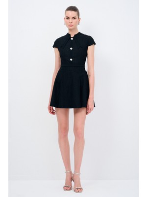 Adl Dantelli Mini Elbise Siyah 12444592001