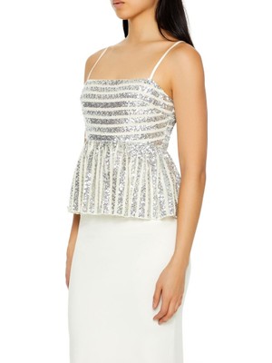 F21 Payetli Kare Yaka Bluz