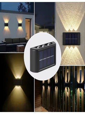 Brokoli Home 2 Adet Aplik Güneş Enerjili Solar Bahçe Duvar Aydınlatması 6 Ledli Çift Taraflı Aplik Balkon Teras