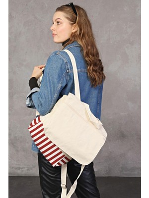 Çınar Bez Çanta Dokuma Kumaş Parçalı Sırt Çantası Kırmızı