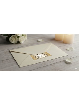 Yüksel 34 Lüks Gold Davetiye Etiketi - Kendinden Yapışkanlı Metal Plaka (2x4 Cm) 50ADET