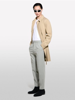 Sisley Su Geçirmez Kumaşlı Logolu Kemerli Regular Fit Trençkot Erkek Mavi Trençkot - 325P2THMSN03V