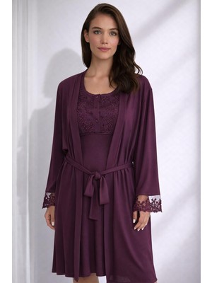 Ayyıldız 3910 Mürdüm Lohusa Gecelik Sabahlık Takım