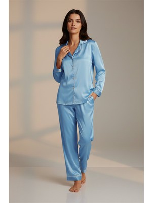 Ayyıldız 3926 Mavi Saten Pijama Takımı