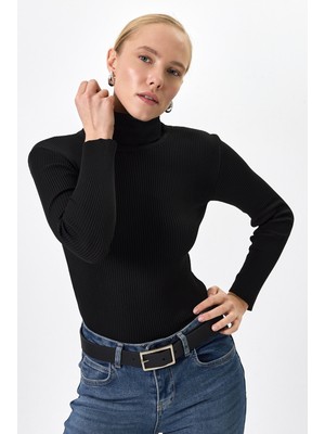 Rays Siyah Fitilli Balıkçı Yaka Uzun Kollu Bluz 2302