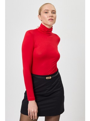 Rays Kırmızı Balıkçı Yaka Uzun Kollu Dar Kesim Bluz 2504