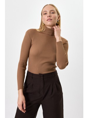 Rays Camel Fitilli Balıkçı Yaka Uzun Kollu Bluz 2302