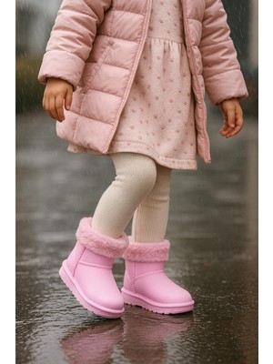Tonny Black Kız Çocuk Pembe Su Geçirmez PVC Bot İç Kürklü Kışlık Tasarım ile Konfor