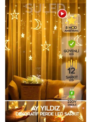 Ay Yıldızlı LED Perde, Parti ve Yılbaşı Süsleri, Animasyonlu Işık Dekoru