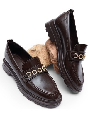 Tonny Black Kadın Bordo Kalın Poli Taban Zincir Aksesuarlı Günlük Loafer