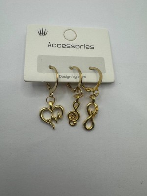 Herşey Nota Gold Renk Kalp, Nota ve Sonsuzluk Figürlü 3’lü Sevgi Temalı Kadın Küpe Seti – Zarif ve Anlamlı