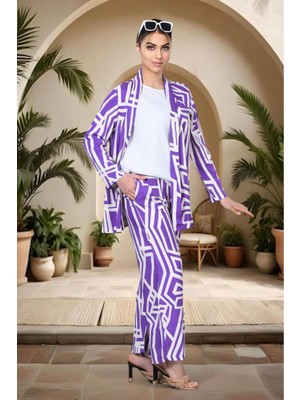 Newco 3 Parça Geometrik Desenli Takım – Yazlık Şıklığın Yeni Hali” - Mor