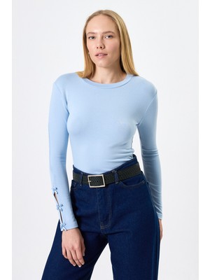 Rays Mavi Kol Kurdele Detaylı Bluz 8232A