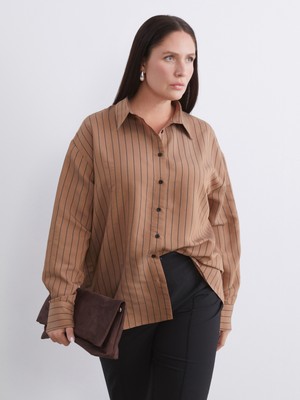 Soulife Büyük Beden Çizgili Kadın Gömlek