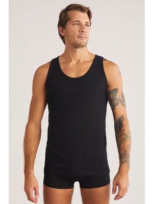 Kom Henry Siyah Askılı 2'li Basic Erkek Atlet %100 Pamuk Konforlu ve Cilt Dostu