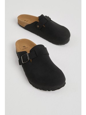 Tonny Black Erkek Siyah Kalın Poli Taban Tokalı Önü Kapalı Terlik