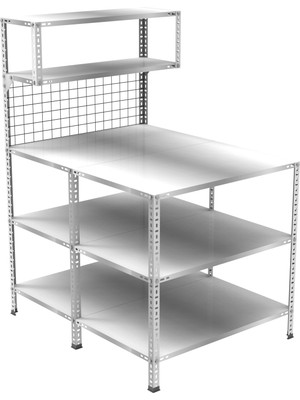 Rafburada 3 Katlı Duble Paketleme Masası 118x93 cm - 2 Raflı Tel Kafesli , Atölye, Depo, Hobi Çalışma Masası