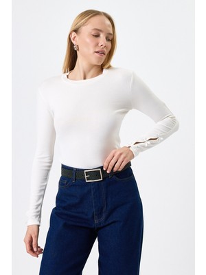 Rays Ekru Kol Kurdele Detaylı Bluz 8232A