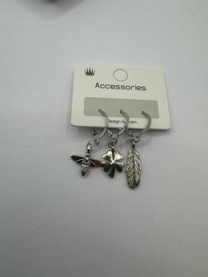 Herşey Nota Gümüş Renk Arı, Yonca ve Yaprak Figürlü 3’lü Doğa Temalı Kadın Küpe Seti – Zarif ve Anlamlı