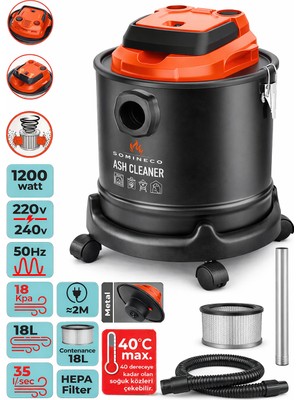 Somineco 1200W Çok Amaçlı Elektrikli Kül Temizleme Süpürgesi 18 L Metal Hazne–şömine & Soba & Mangal