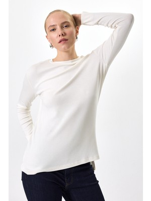 Rays Ekru Bisiklet Yaka Yan Yırtmaçlı Tunik 8229A